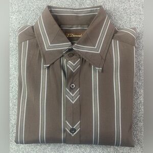 7 Diamonds Mens Long Sleeve Striped Button Up Shirt Size L Brown/Blue/Yellow
